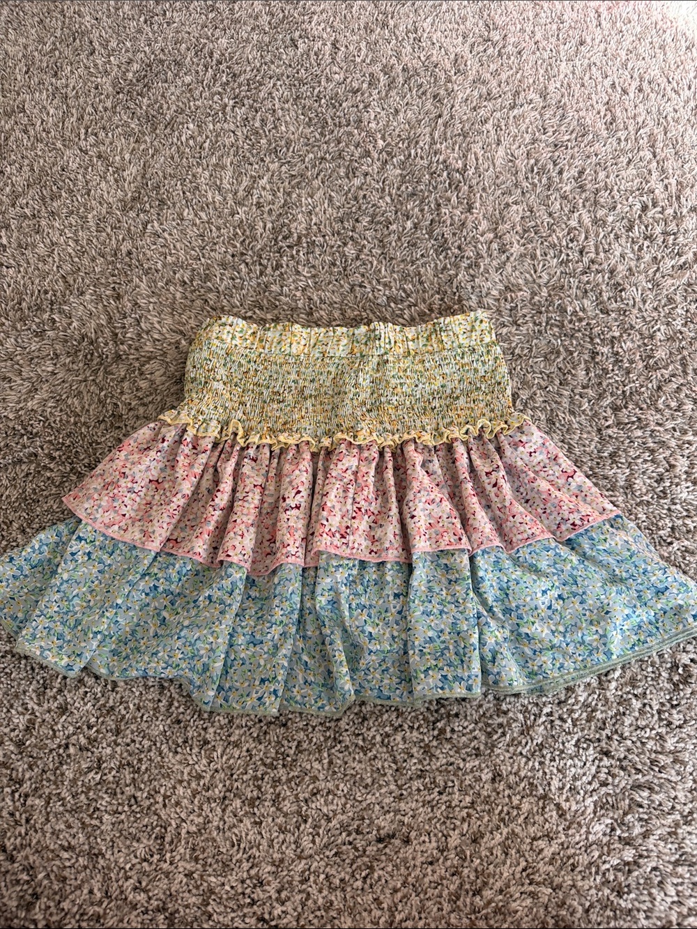 SHEIN Pastel Tiered Floral Smocked Skirt